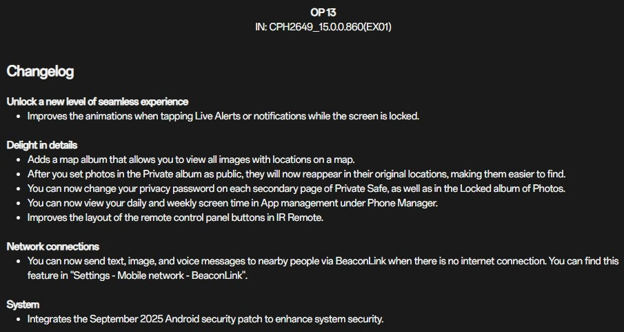 OnePlus 13 September 2025 update