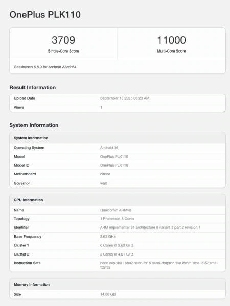 OnePlus 15 proper Geekbench benchmark