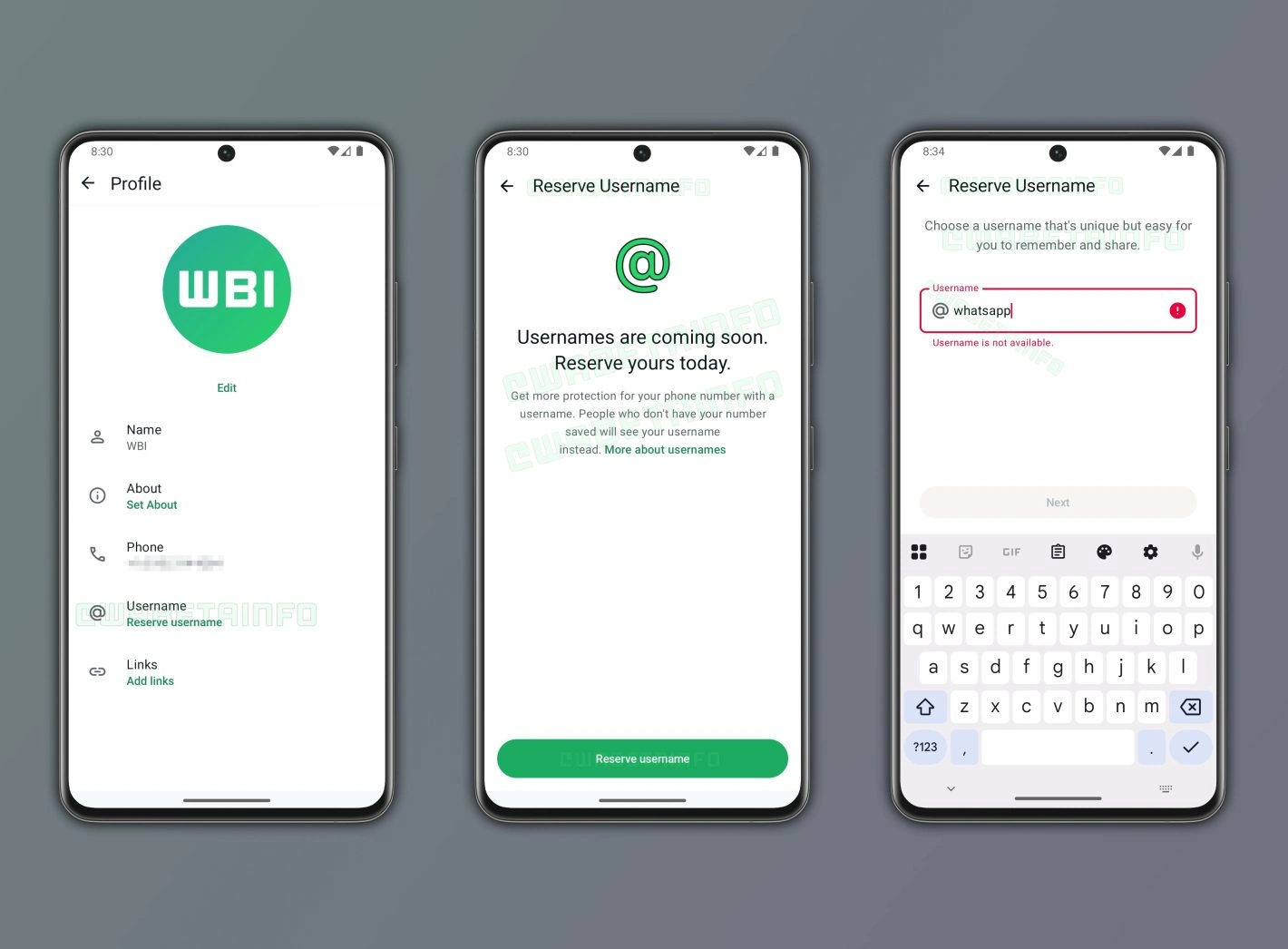 WhatsApp reserve username